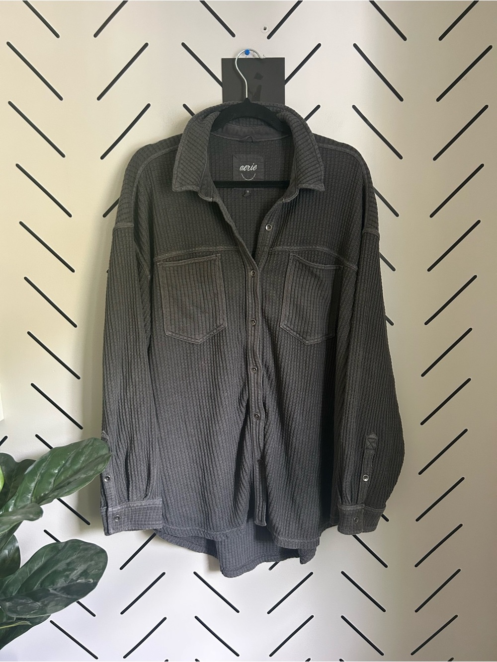 Aerie anytime favourite waffle long sleeve button up grey - Picture 4 of 6